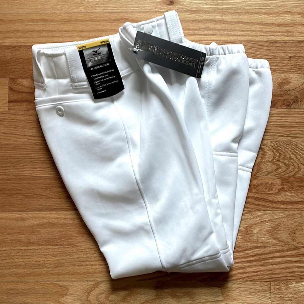 NWT Mizuno Performance Plus Padding Baseball Pants White Elastic Cuff Sz Medium